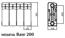 Чертёж с размерами биметаллического радиатора отопления RIFAR BASE 200
