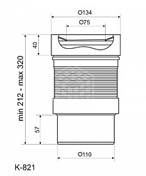 Гофра для унитаза АНИ Пласт К821 удлинитель гибкий Дн110 L=212-320мм (гладкая, короткая)